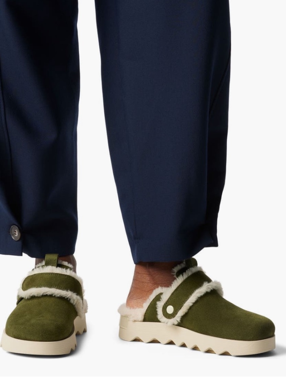 Sorel Olive Green Suede Vibe Clog Mules